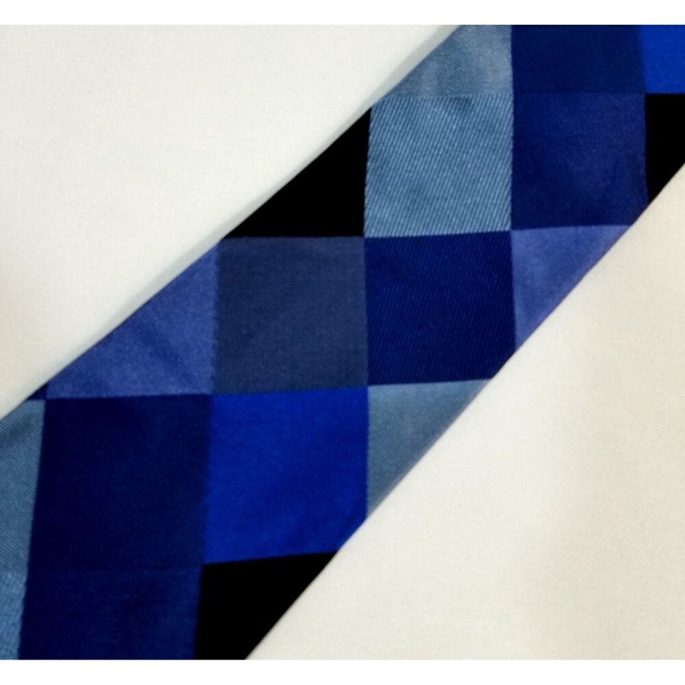Alfani Mens Silk Blue Geometric Pattern Necktie 3" X 59" - Picture 2 of 6